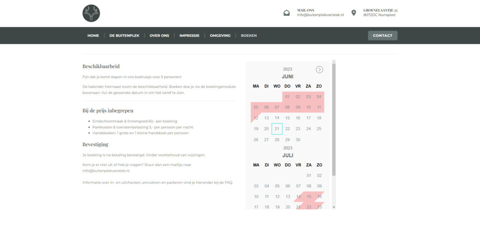 availability calendar Smoobu buitenplek van stek
