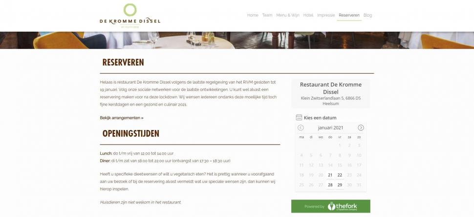 Reserveerwidget TheFork op website Restaurant De Kromme Dissel