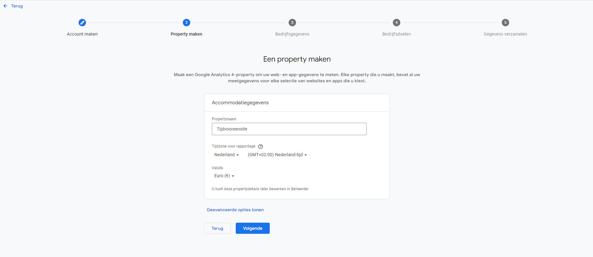 Een Google Analytics property maken