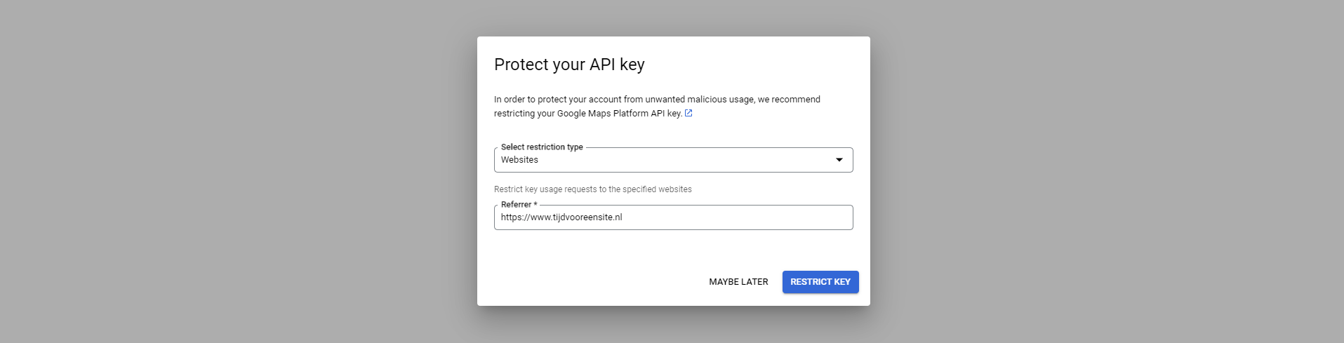 Google API key beschermen