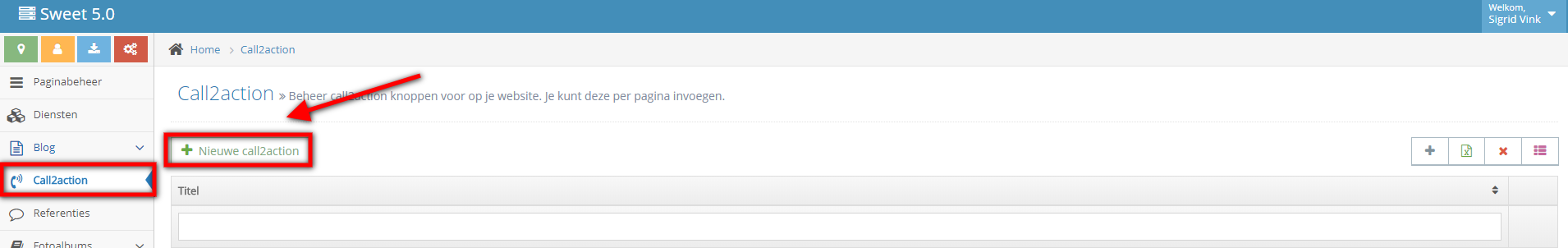 Call to action aanmaken in het CMS